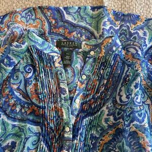 Lauren Ralph Lauren Petite Large‎ Boho Paisley Sheer Blouse 3/4 Sleeve Shirt Top